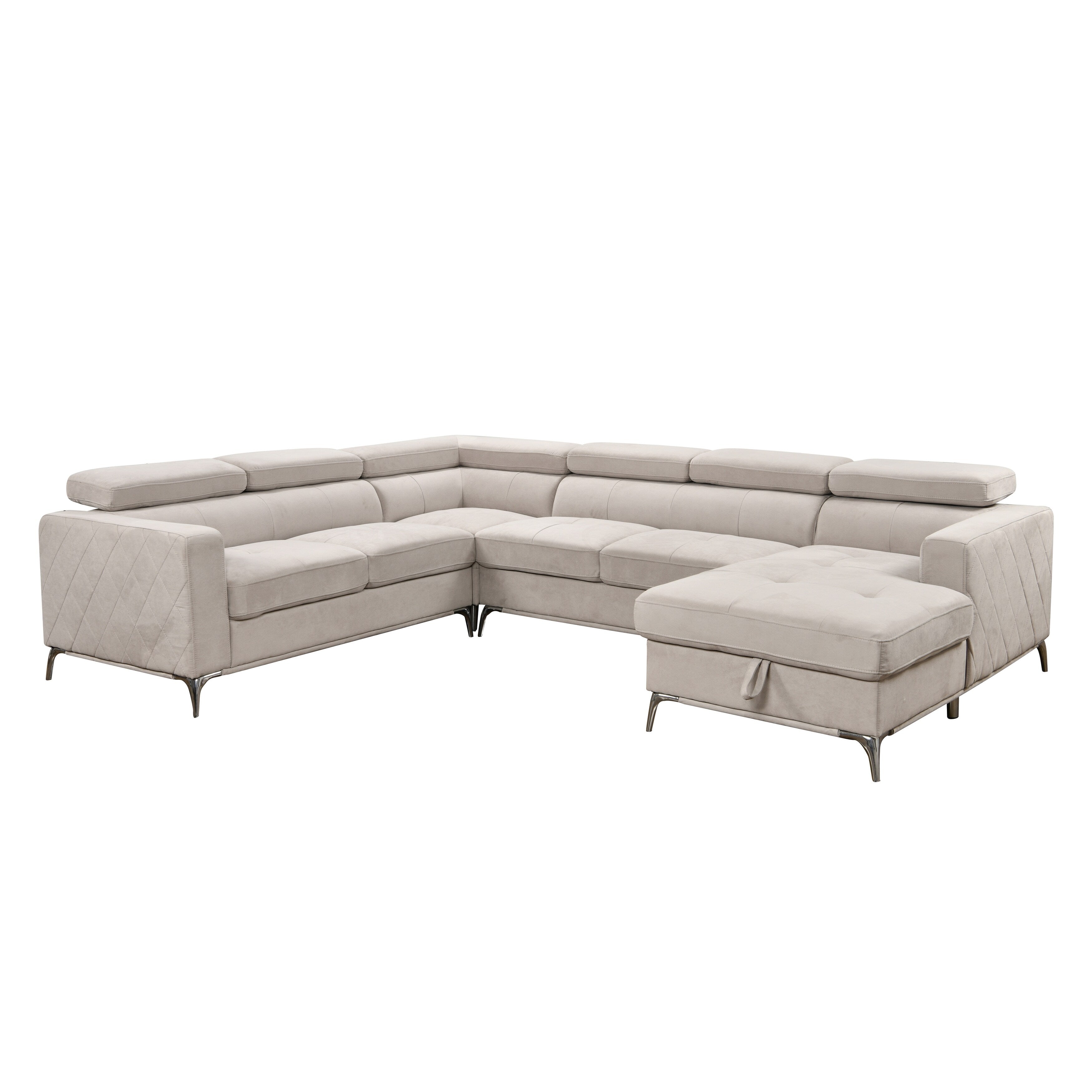 Roomfitters 122 Oversized Sectional Sofa Couch with Chaise Storage, Contemporary U-Shaped 7-Seater Sofa