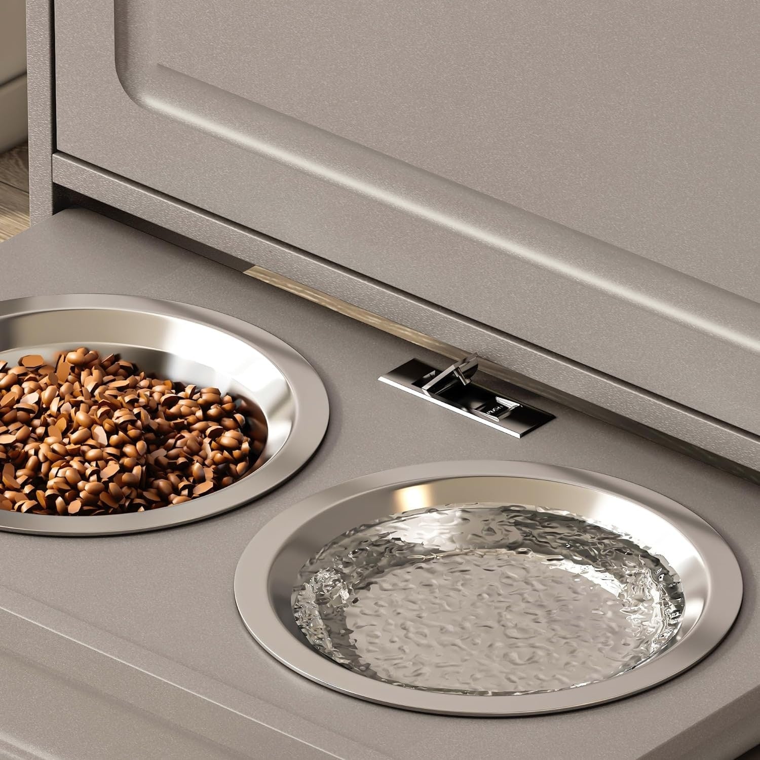 Roomfitters Dog Feeding Station with 2 Elevated Dog Bowls, Tilt Out Pet Feeding Cabinet Station