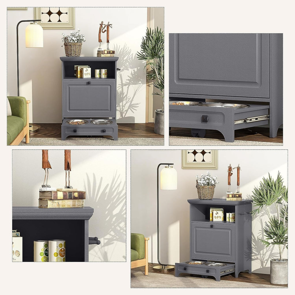 Roomfitters Dog Feeding Station with 2 Elevated Dog Bowls, Tilt Out Pet Feeding Cabinet Station