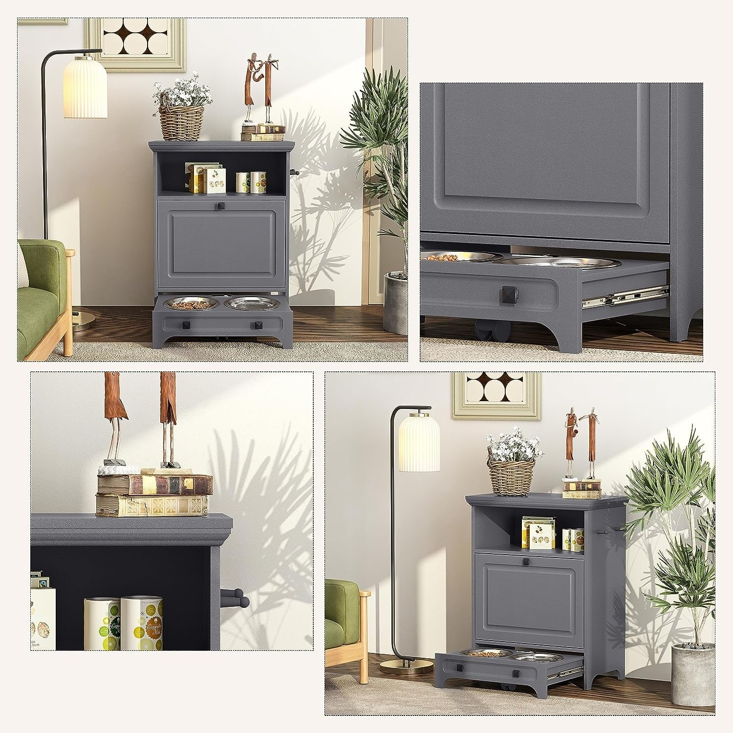 Roomfitters Dog Feeding Station with 2 Elevated Dog Bowls, Tilt Out Pet Feeding Cabinet Station