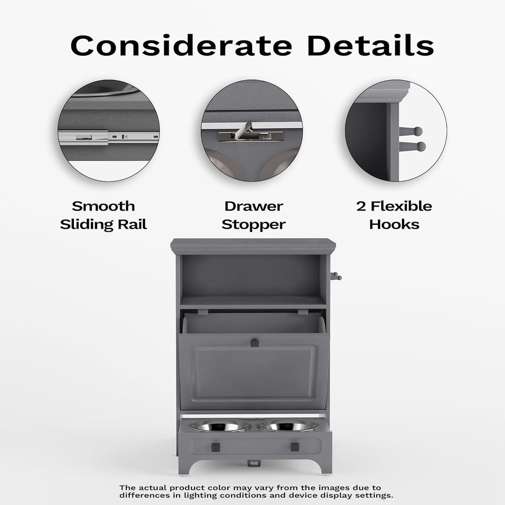 Roomfitters Dog Feeding Station with 2 Elevated Dog Bowls, Tilt Out Pet Feeding Cabinet Station