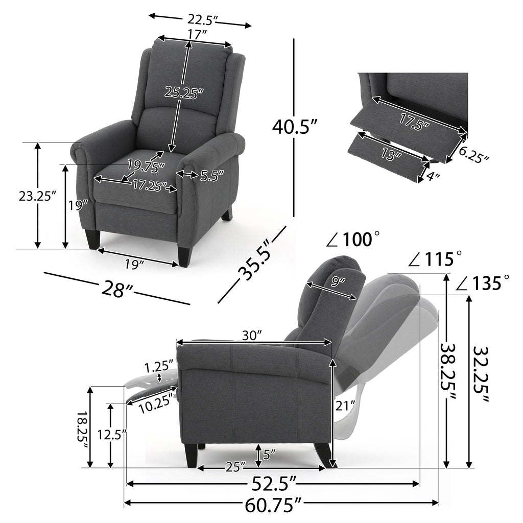 Roomfitters Ultimate Comfort PU Leather Pushback Recliner, Luxurious Recliner Chair for Living Room or Bedroom