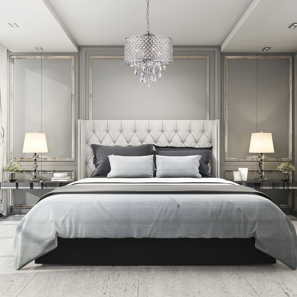 Round Beaded Drum Chandelier with Hanging Crystals