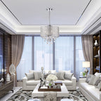 Round Beaded Drum Chandelier with Hanging Crystals