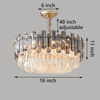 Round Layer Shining Crystal Ceiling Chandelier Lamp with 3 Color Lighting Pendant Light Fixture