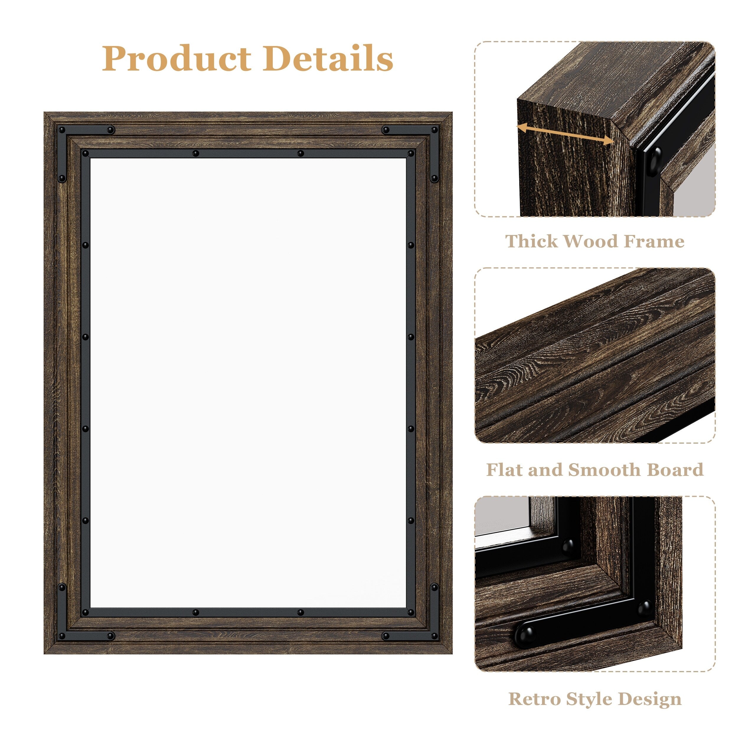 Rustic Wooden Framed Wall Mirror, Natural Wood Bathroom Vanity Mirror