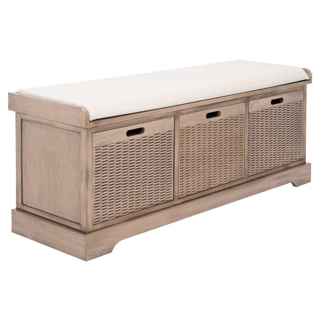 SAFAVIEH Fiorello 3-Drawer with Cushion Storage Bench - 47.3 W x 15 L x 19 H - 47Wx15Dx19H