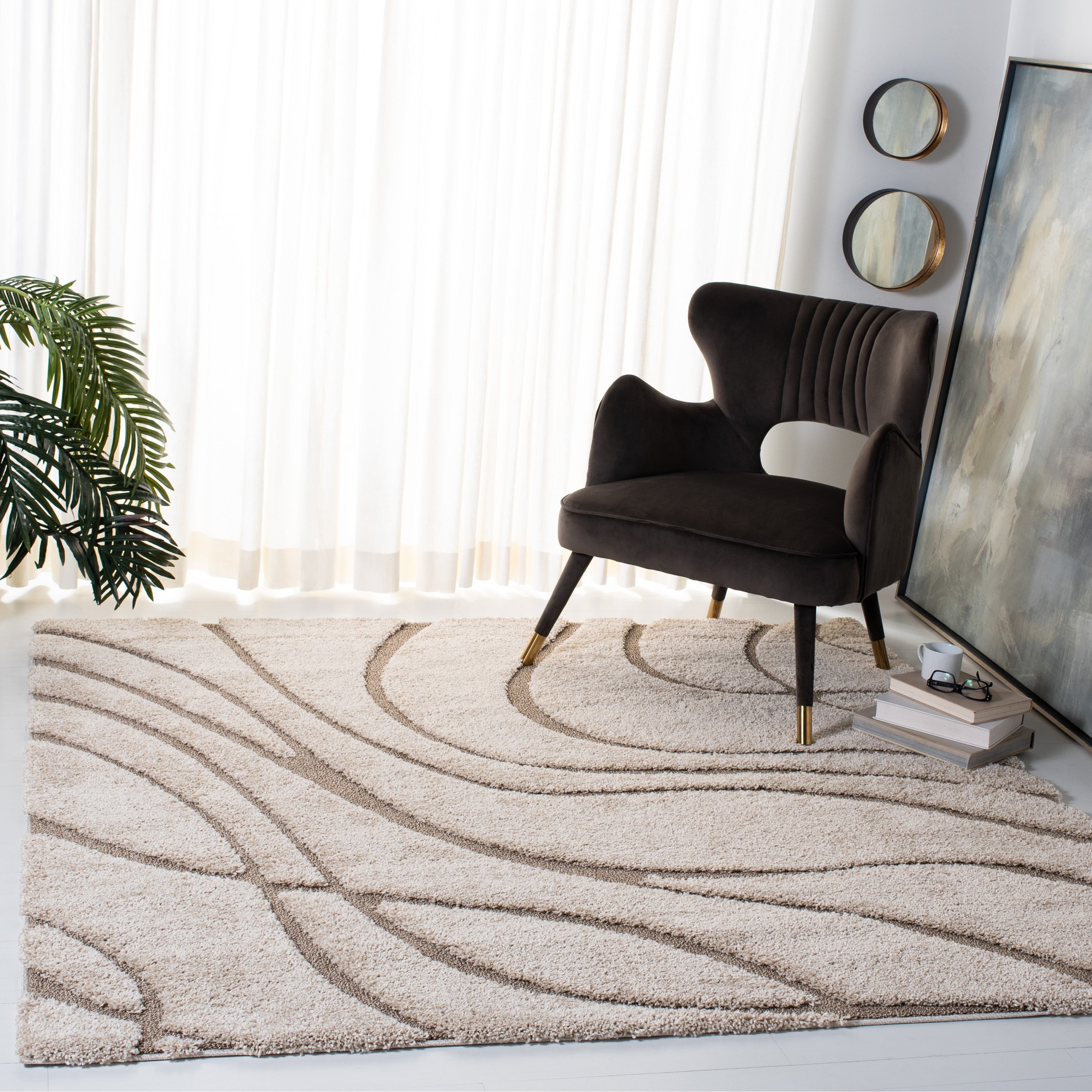 SAFAVIEH Florida Shag Staka Abstract Waves 1.2-inch Area Rug