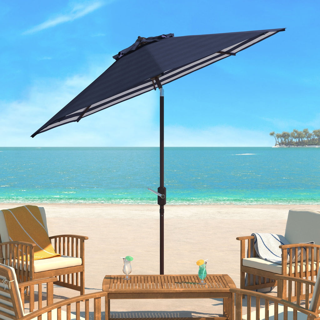 SAFAVIEH Hadire Inside Out Striped 9 Ft Crank Outdoor Umbrella