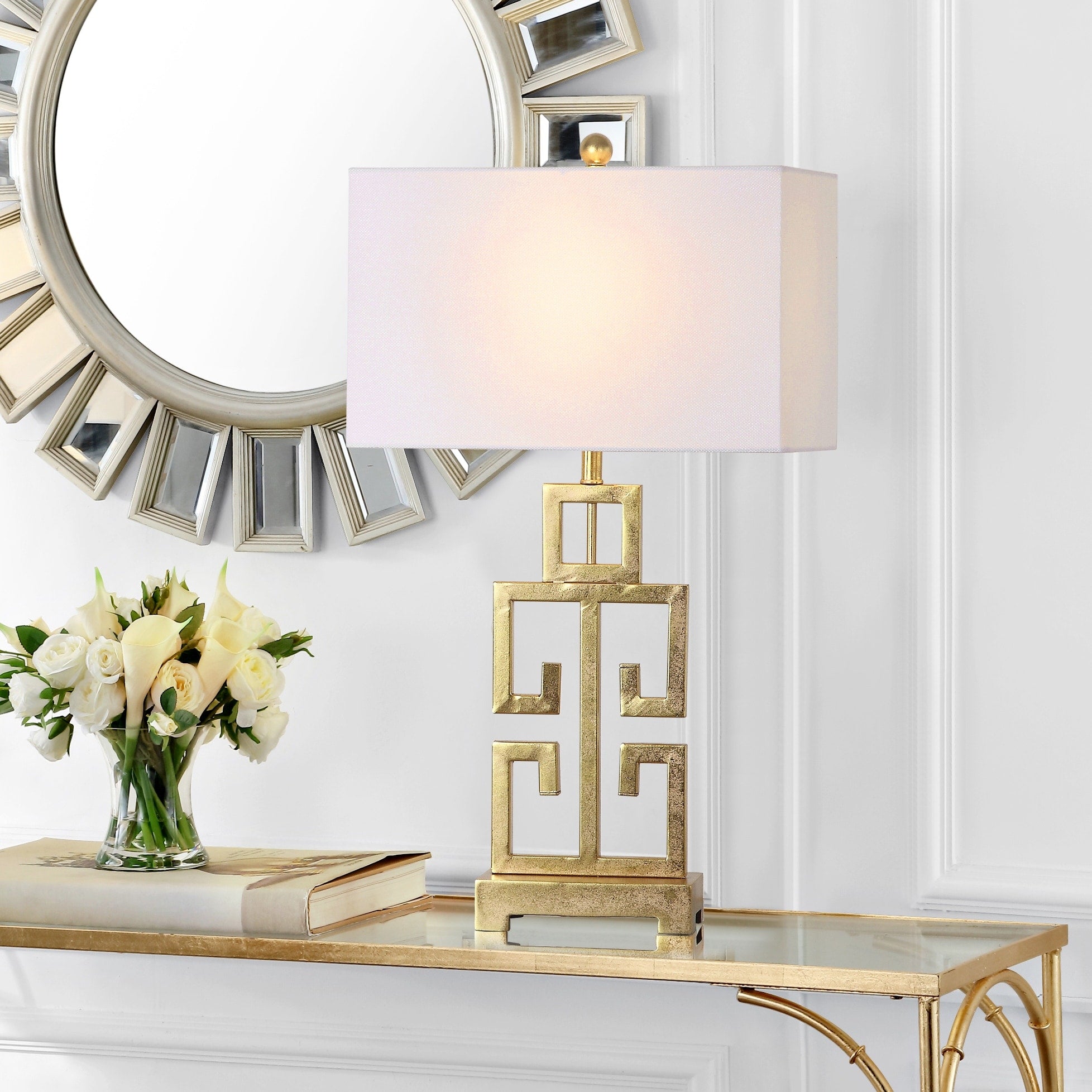 SAFAVIEH Lighting Chantelle Greek Antiqued Gold 29-inch Table Lamp (Set of 2) - 16W x 9D x 29H