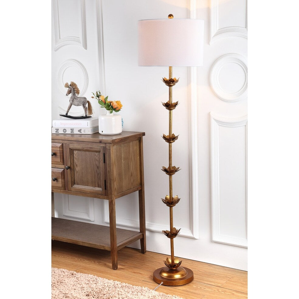 SAFAVIEH Lighting Doretha 64-inch Gold Leaf Led Floor Lamp - 15 x 15 x 63.5 - Antique Gold - 15Wx15Dx64H
