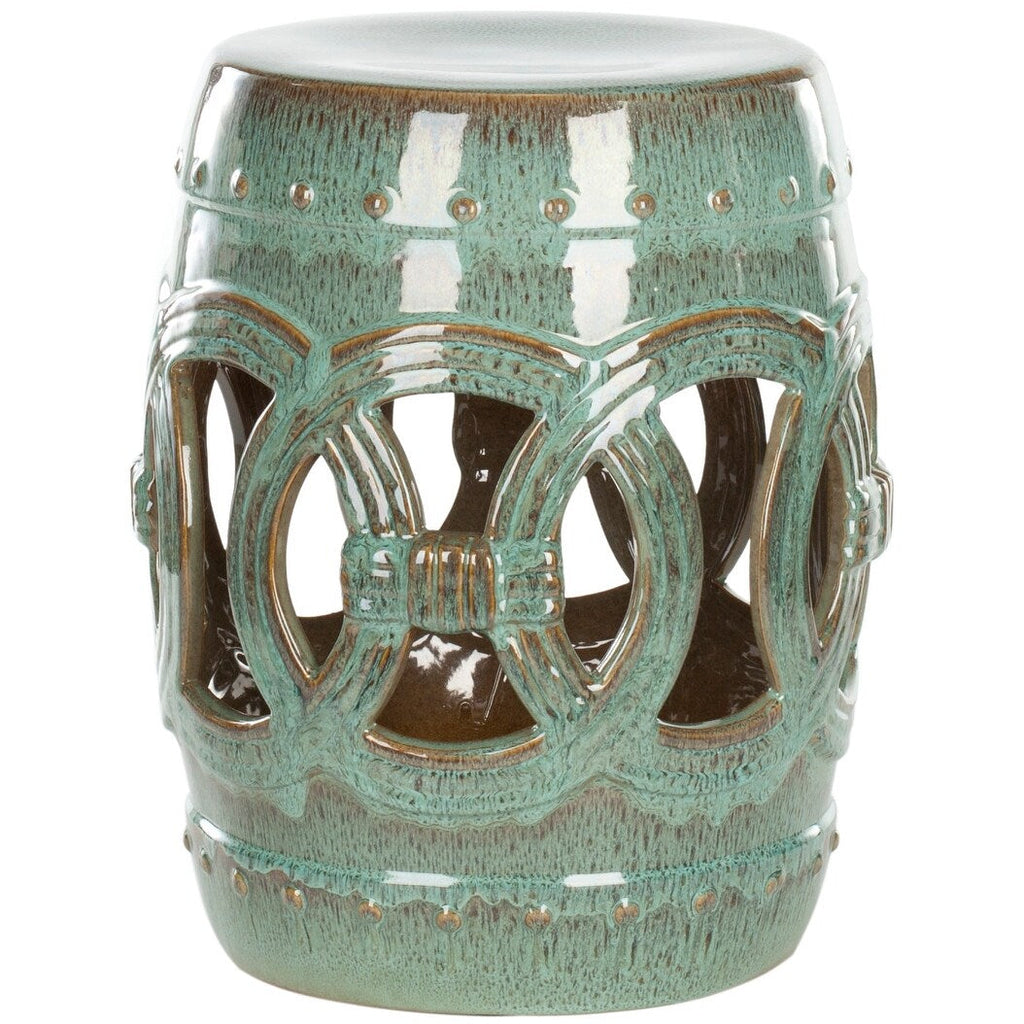 SAFAVIEH Paradise Sarlota Double Coin Blue-Green Ceramic Decorative Garden Stool