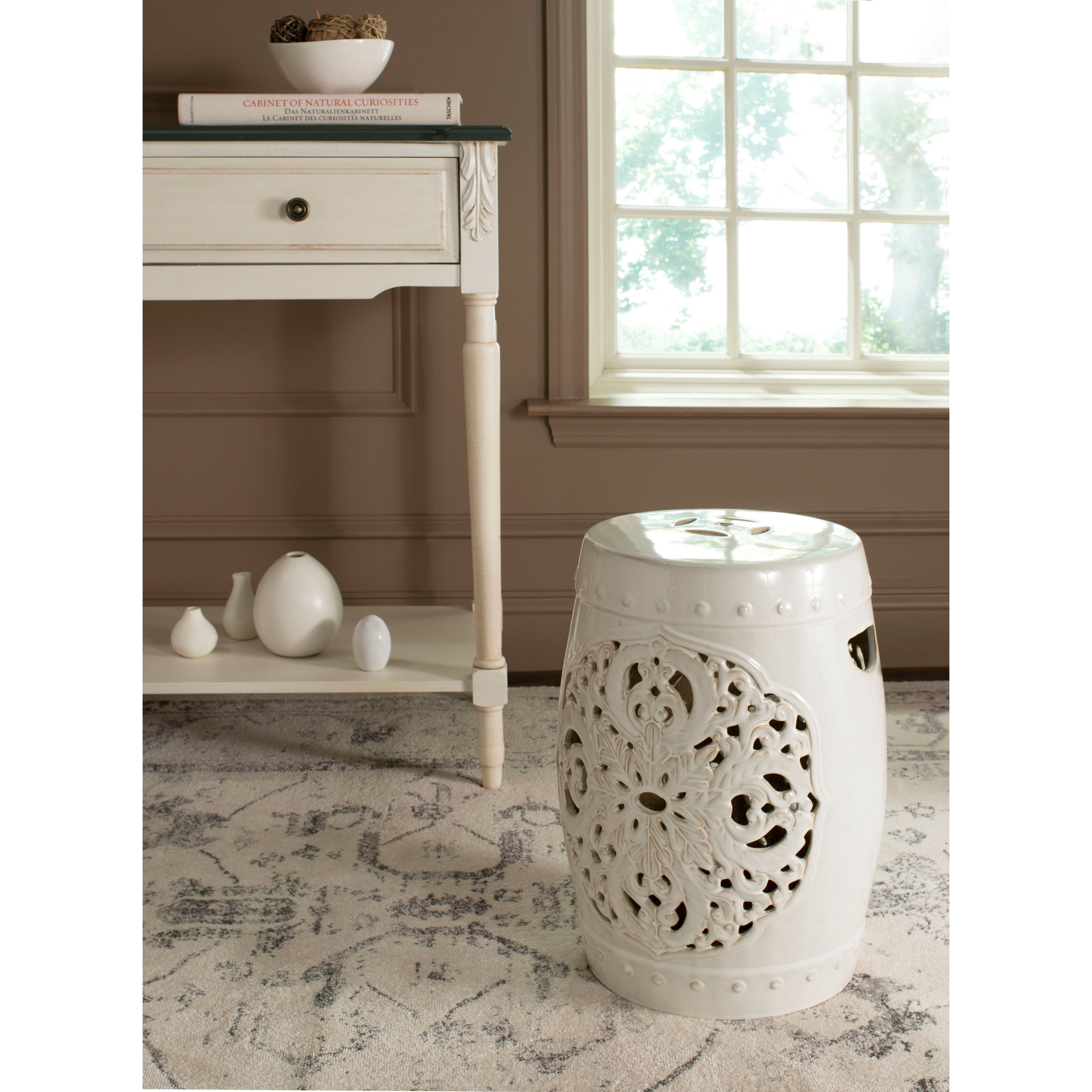 SAFAVIEH Sharareh Antique White Ceramic Decorative Garden Stool