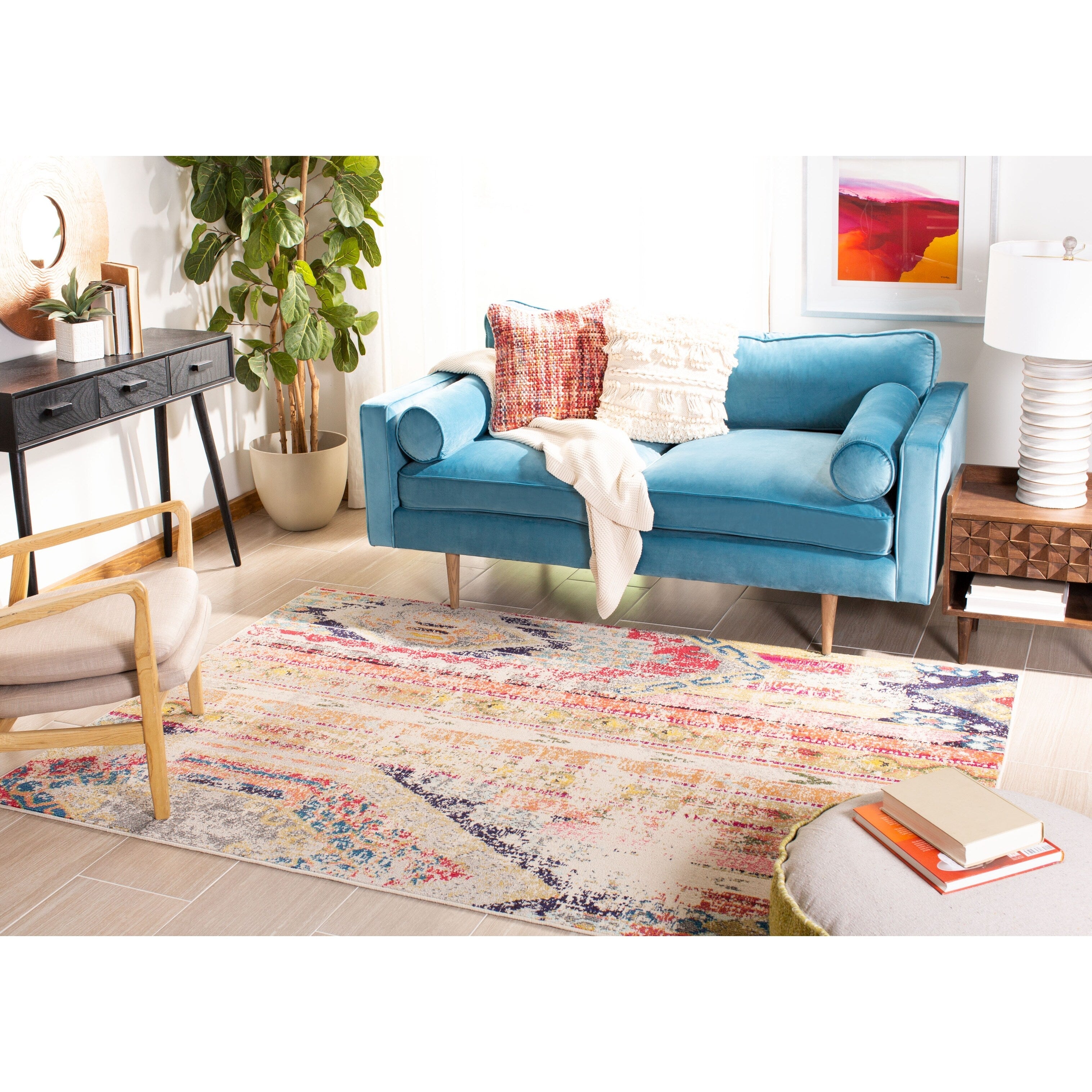 SAFAVIEH, Madison Sonya Abstract Boho Distressed Rug
