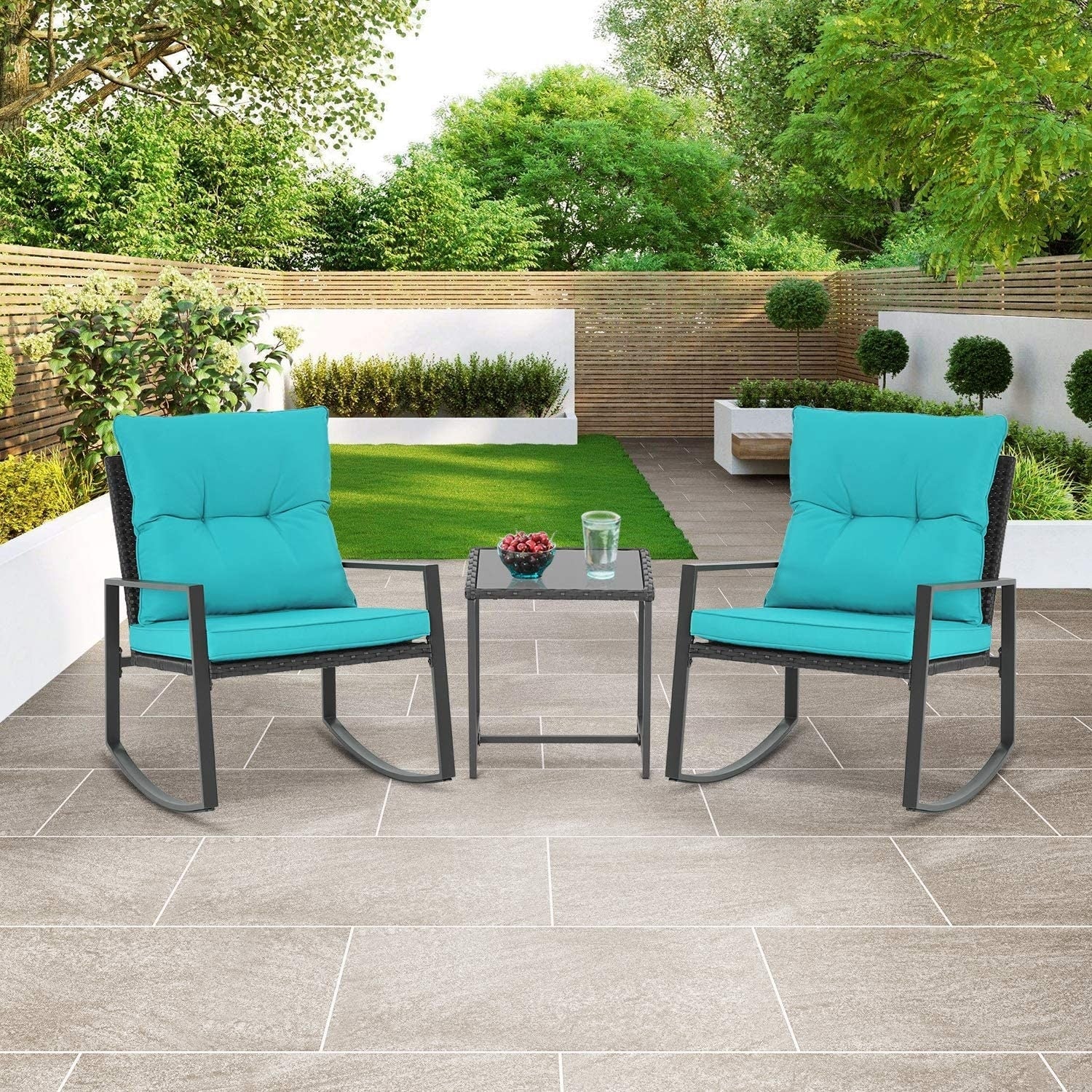 SUNCROWN 3-Piece Black Metal Outdoor Patio Rocking Bistro Set