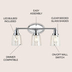 Sandrine 3-Light Iron/Seeded Glass Classic Cottage LED Vanity Light, by JONATHAN Y