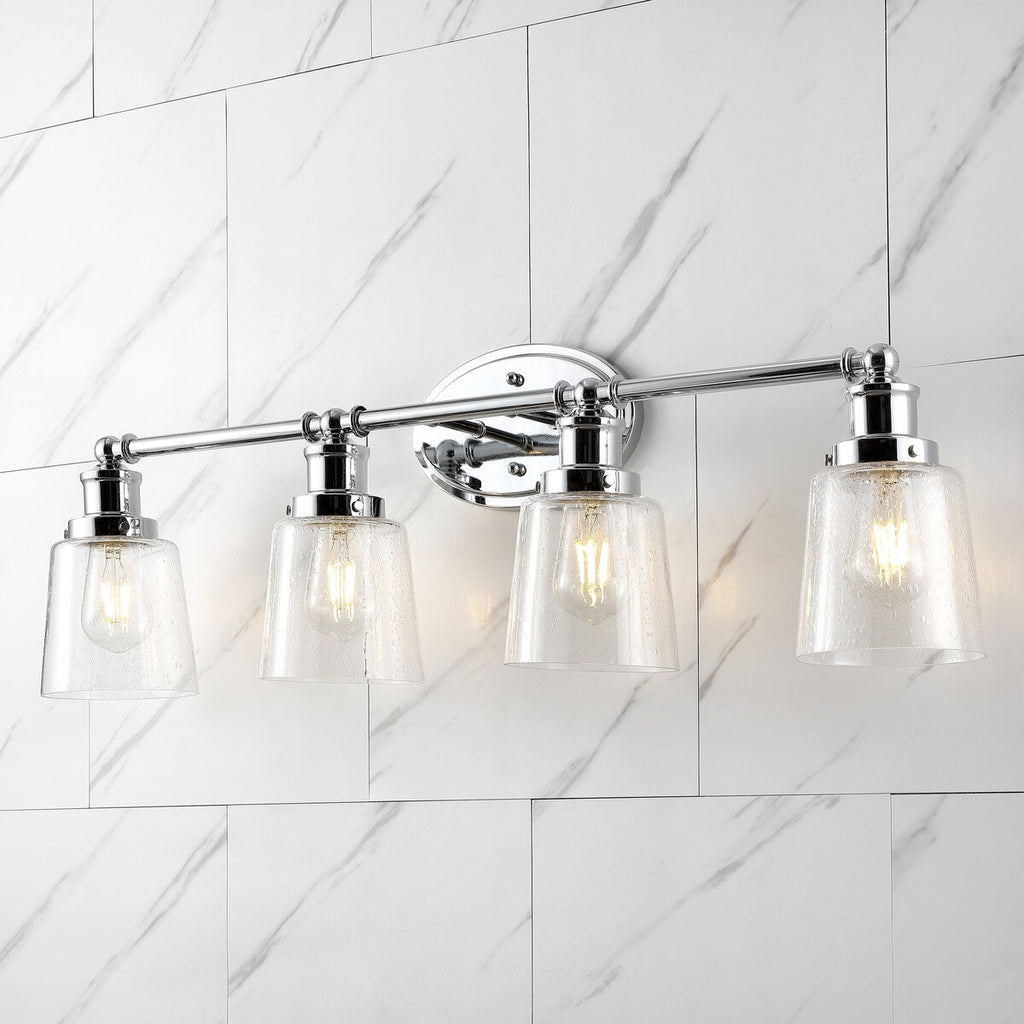 Sandrine 3-Light Iron/Seeded Glass Classic Cottage LED Vanity Light, by JONATHAN Y