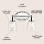 Sandrine 3-Light Iron/Seeded Glass Classic Cottage LED Vanity Light, by JONATHAN Y