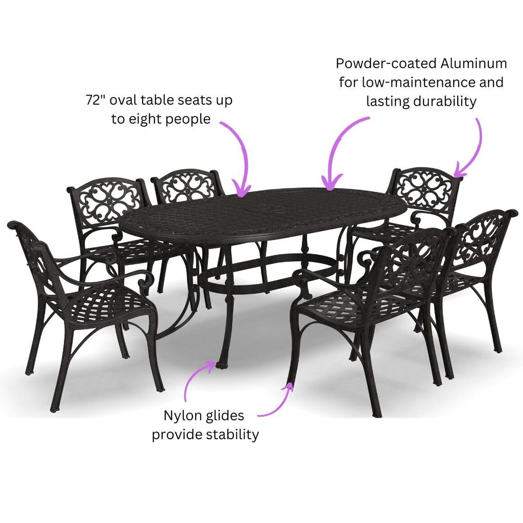 Sanibel Bronze Aluminum 7- Piece Outdoor Dining Set with 72 Oval Dining Table and Six Armchairs by Homestyles