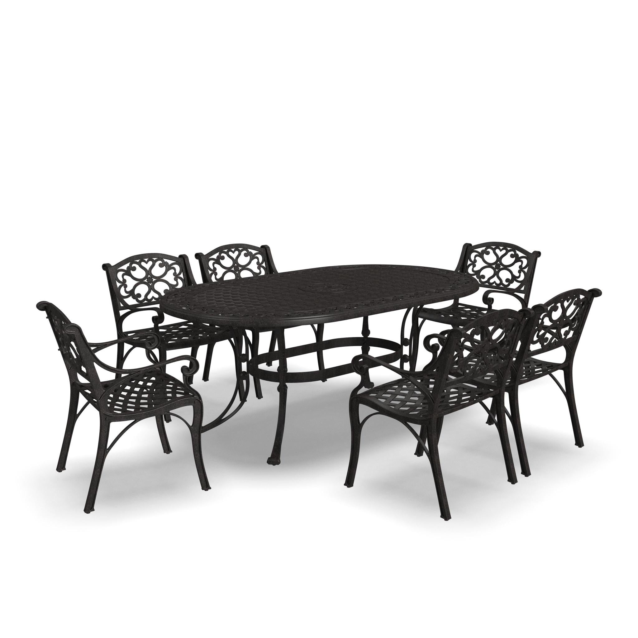 Sanibel Bronze Aluminum 7- Piece Outdoor Dining Set with 72 Oval Dining Table and Six Armchairs by Homestyles