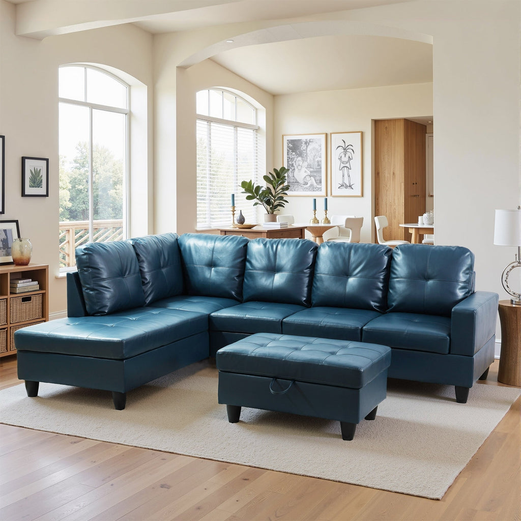 Semi PU Synthetic Leather 3-Piece Couch Living Room Sofa Set