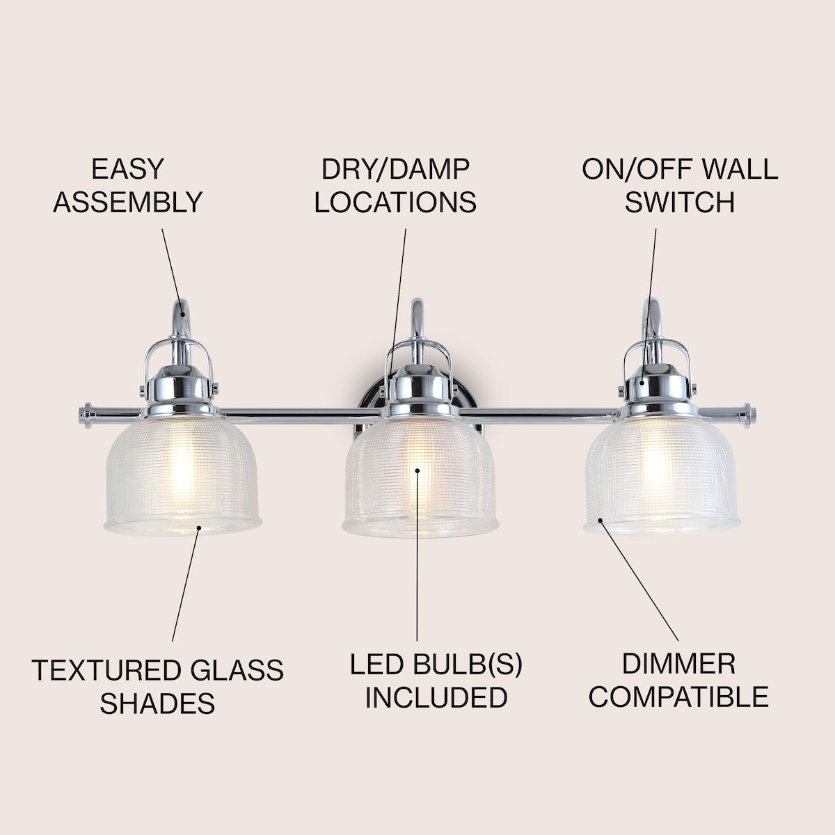 Shirley Metal/Glass LED Vanity Light, by JONATHAN Y
