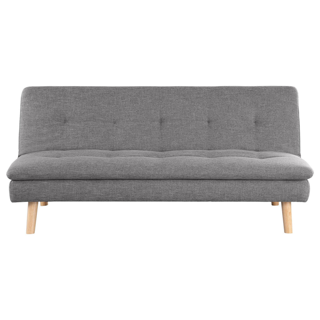 Siana Convertible Sofa Bed, Tufted Gray Fabric, Brown Wood, 72 Inch