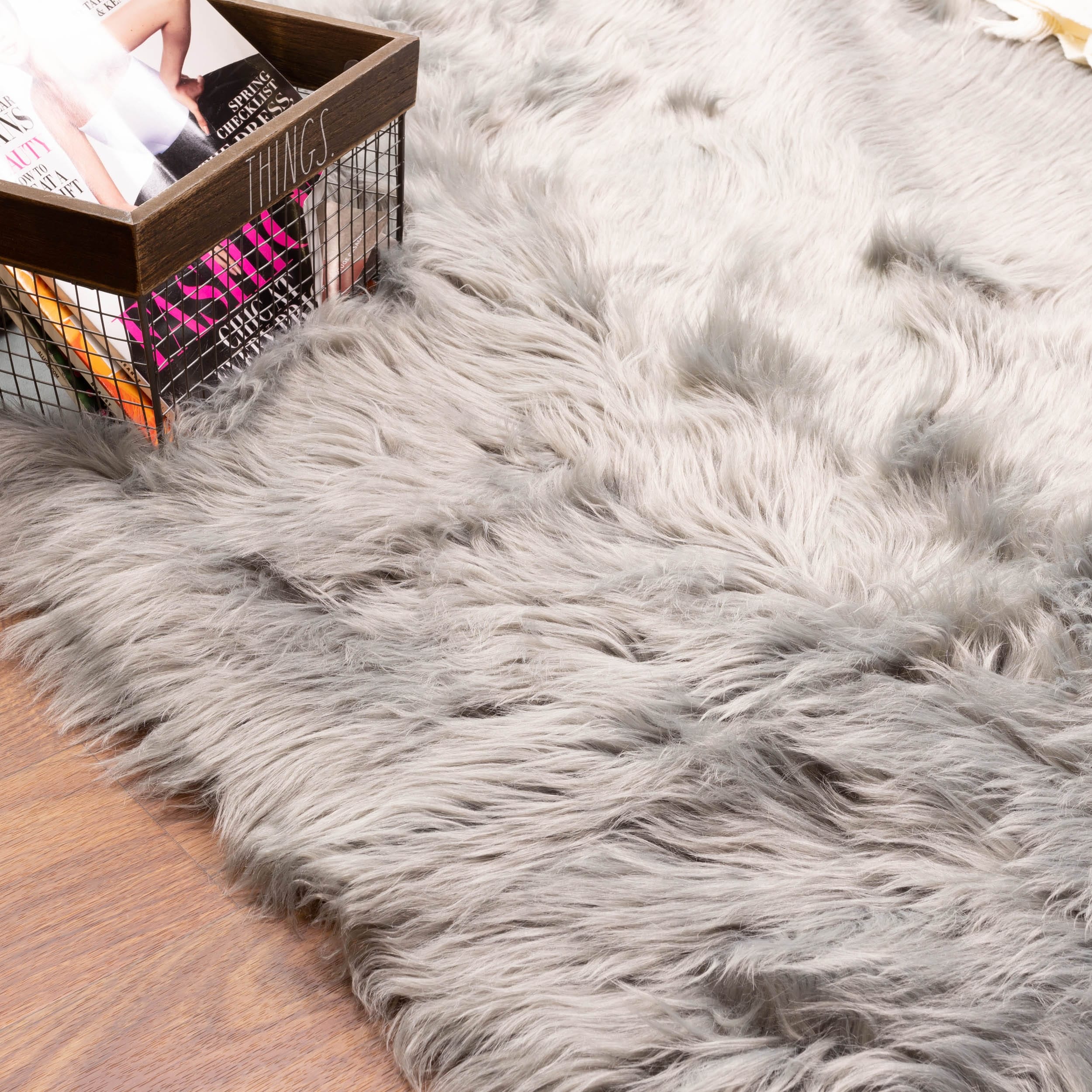 Silver Orchid Parrott Faux Fur Sheepskin Area Rug