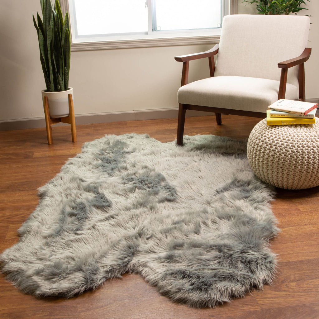 Silver Orchid Parrott Faux Fur Sheepskin Area Rug