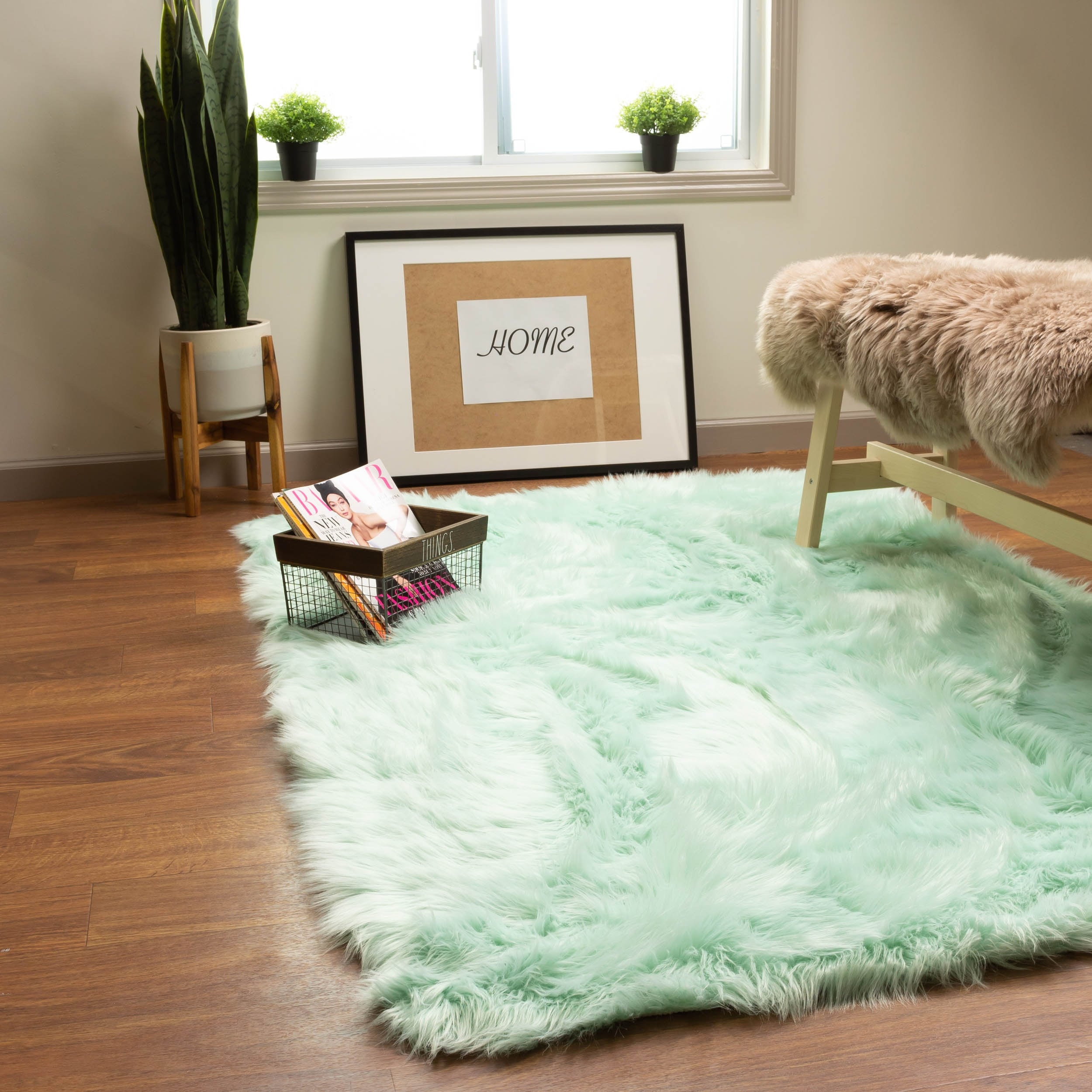 Silver Orchid Parrott Faux Fur Sheepskin Area Rug