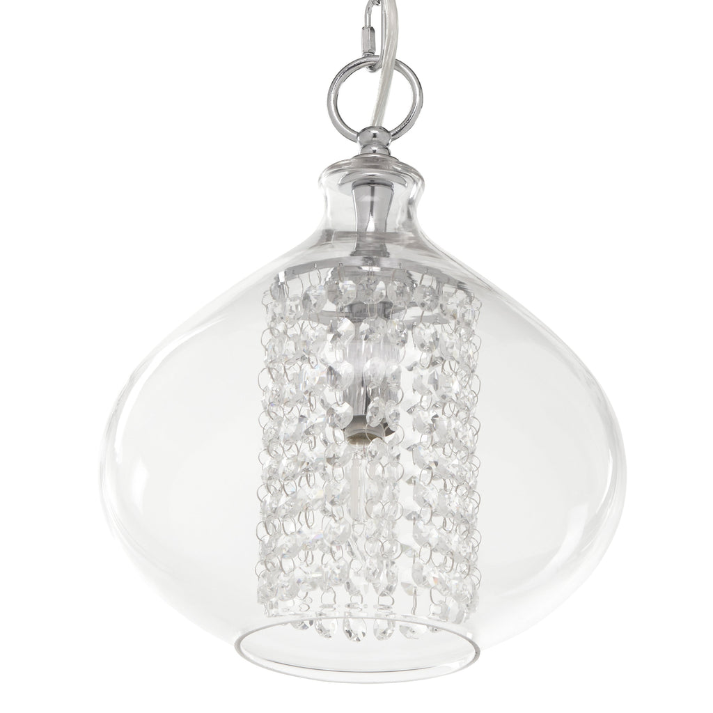 Silver Orchid Wallock Glass and Faceted Crystal Glass Jewels Plug-in and Hardwire Hanging Pendant