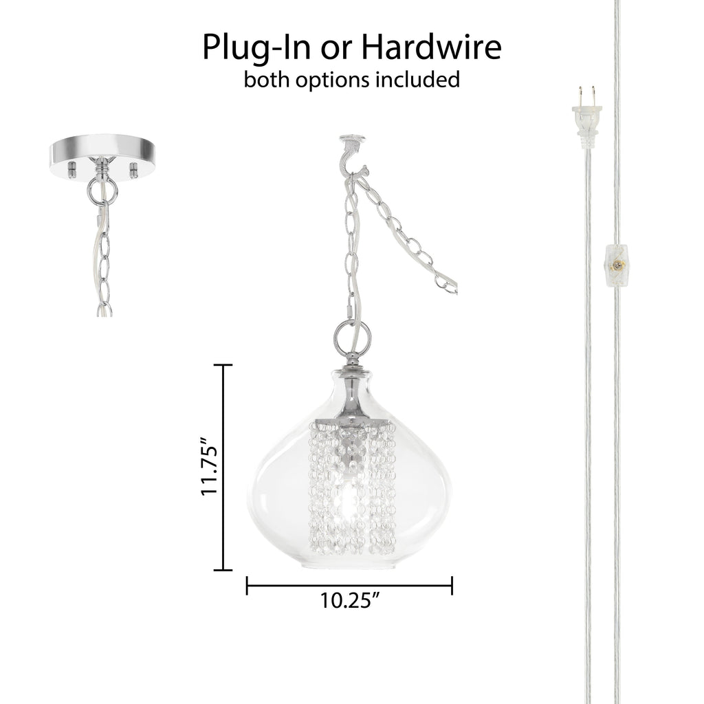 Silver Orchid Wallock Glass and Faceted Crystal Glass Jewels Plug-in and Hardwire Hanging Pendant