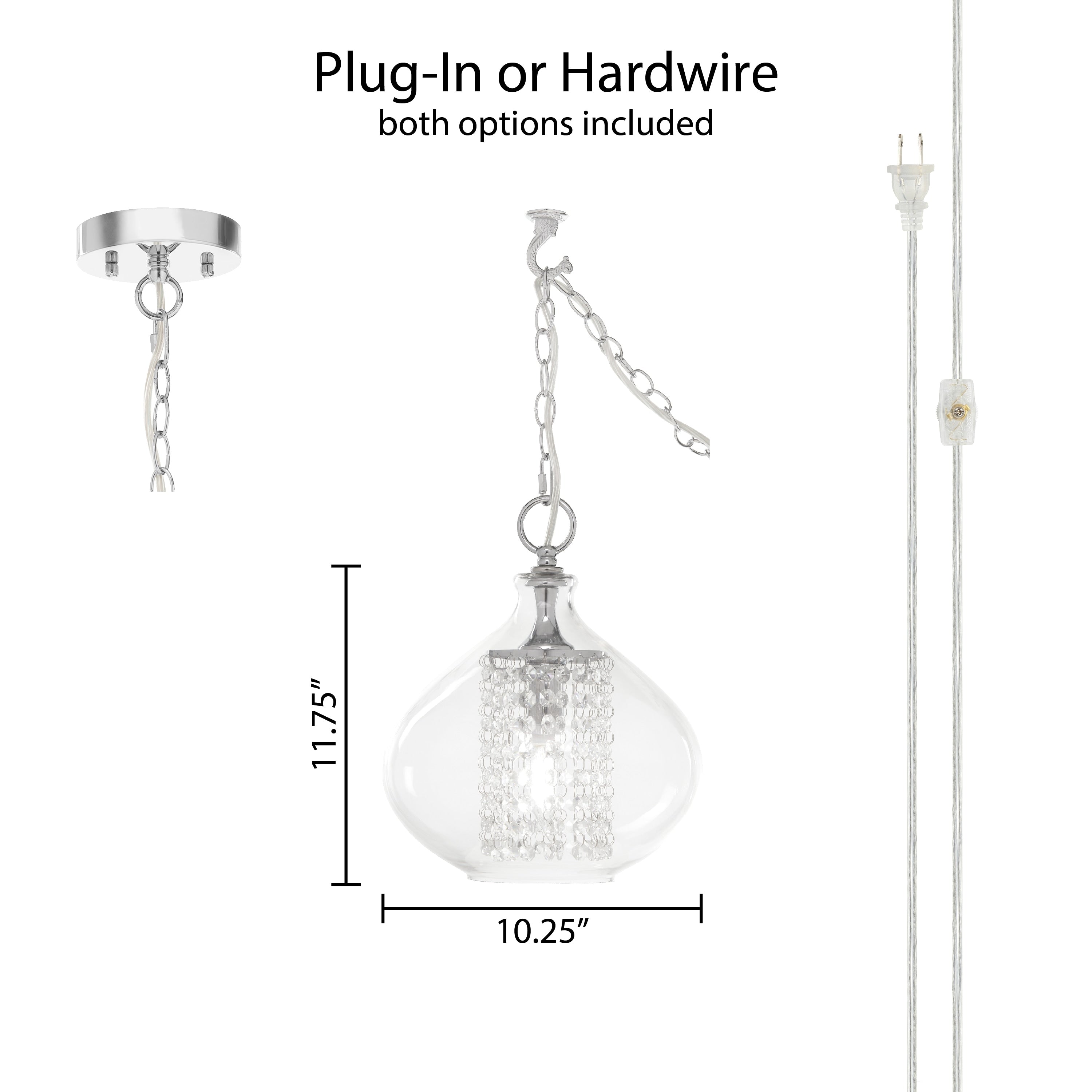 Silver Orchid Wallock Glass and Faceted Crystal Glass Jewels Plug-in and Hardwire Hanging Pendant