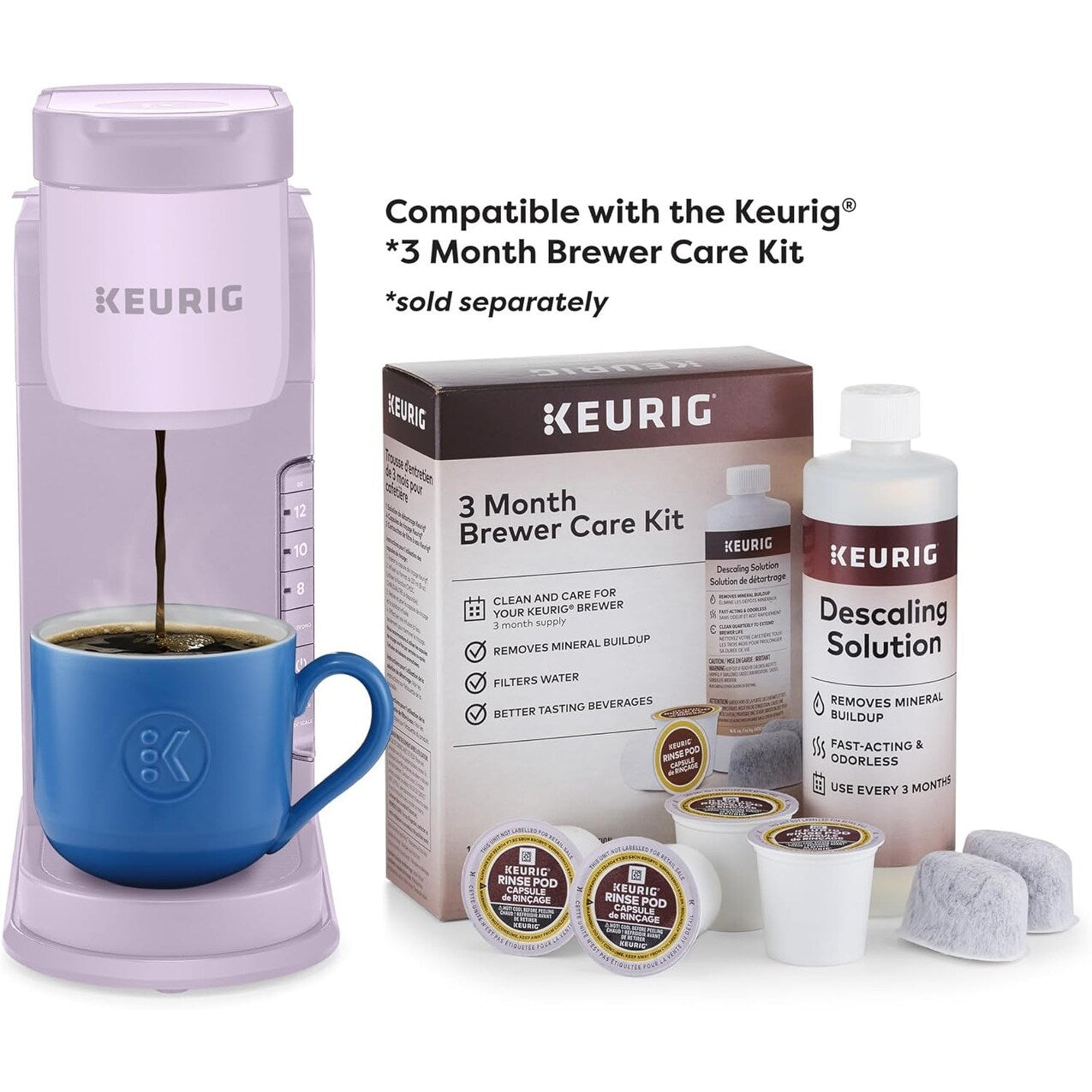 Single Serve K-Cup Coffee Maker, 3 Brew Sizes, Strong Brew, 42oz Reservoir, Lavender