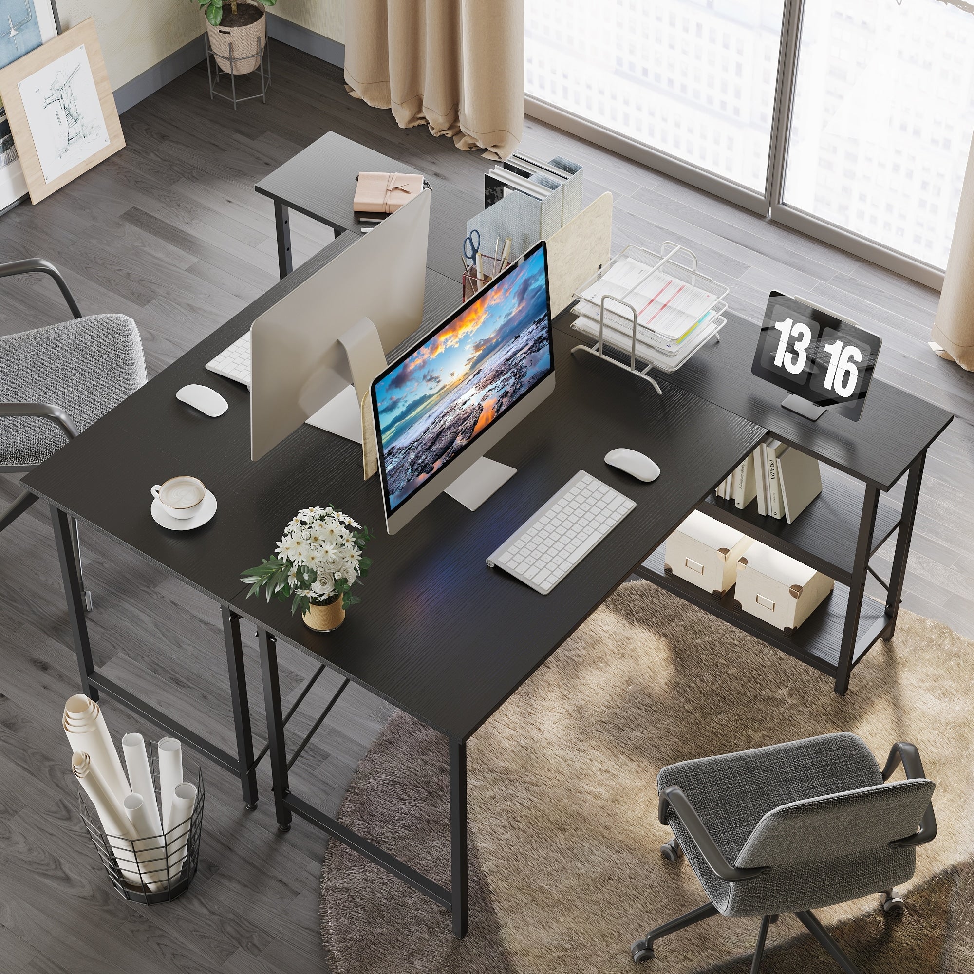 Small L Shaped Desk with Storage Shelves Corner Computer Desk