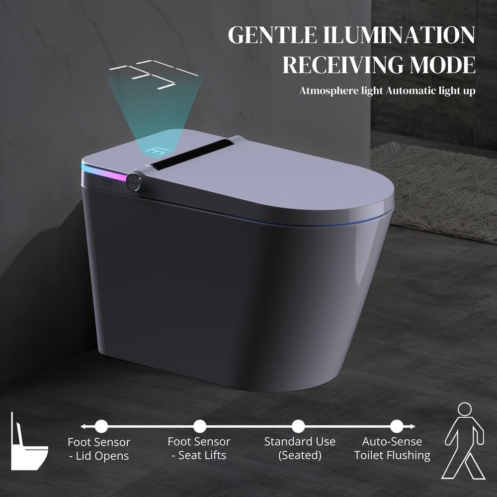 Smart Toilet, One Piece Bidet Toilet for Bathrooms,Modern Elongated Toilet with Warm Water,Dual Auto Flush,Foot Sensor Operation