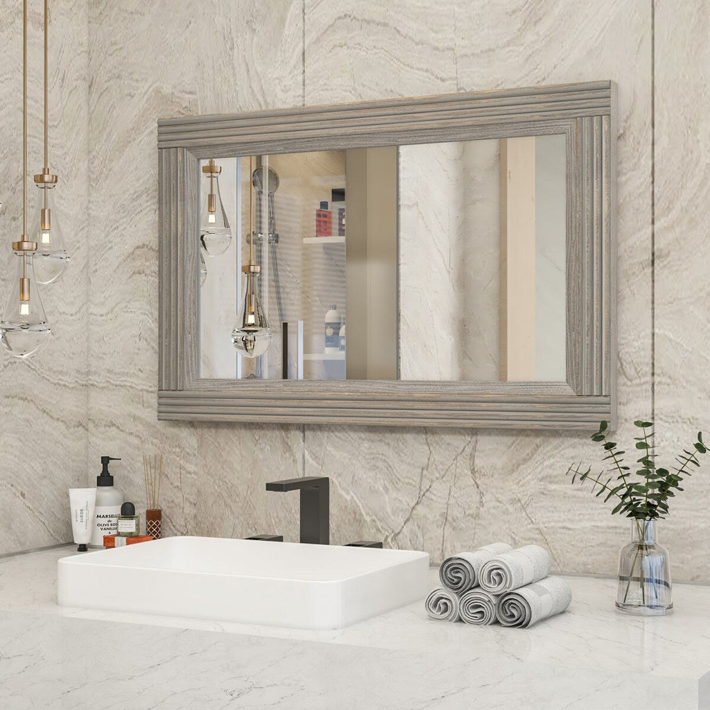 Solid Wood Frame Flat Bathroom Mirror