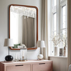 Round Corner Rectangle Farm Wall Mirror with Solid Wood Frame