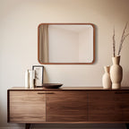 Round Corner Rectangle Farm Wall Mirror with Solid Wood Frame