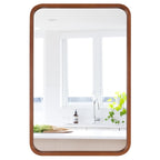 Round Corner Rectangle Farm Wall Mirror with Solid Wood Frame
