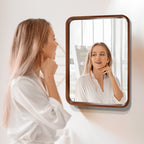 Round Corner Rectangle Farm Wall Mirror with Solid Wood Frame