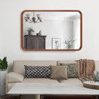 Round Corner Rectangle Farm Wall Mirror with Solid Wood Frame