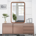 Round Corner Rectangle Farm Wall Mirror with Solid Wood Frame