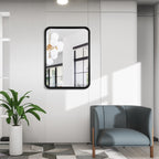 Round Corner Rectangle Farm Wall Mirror with Solid Wood Frame