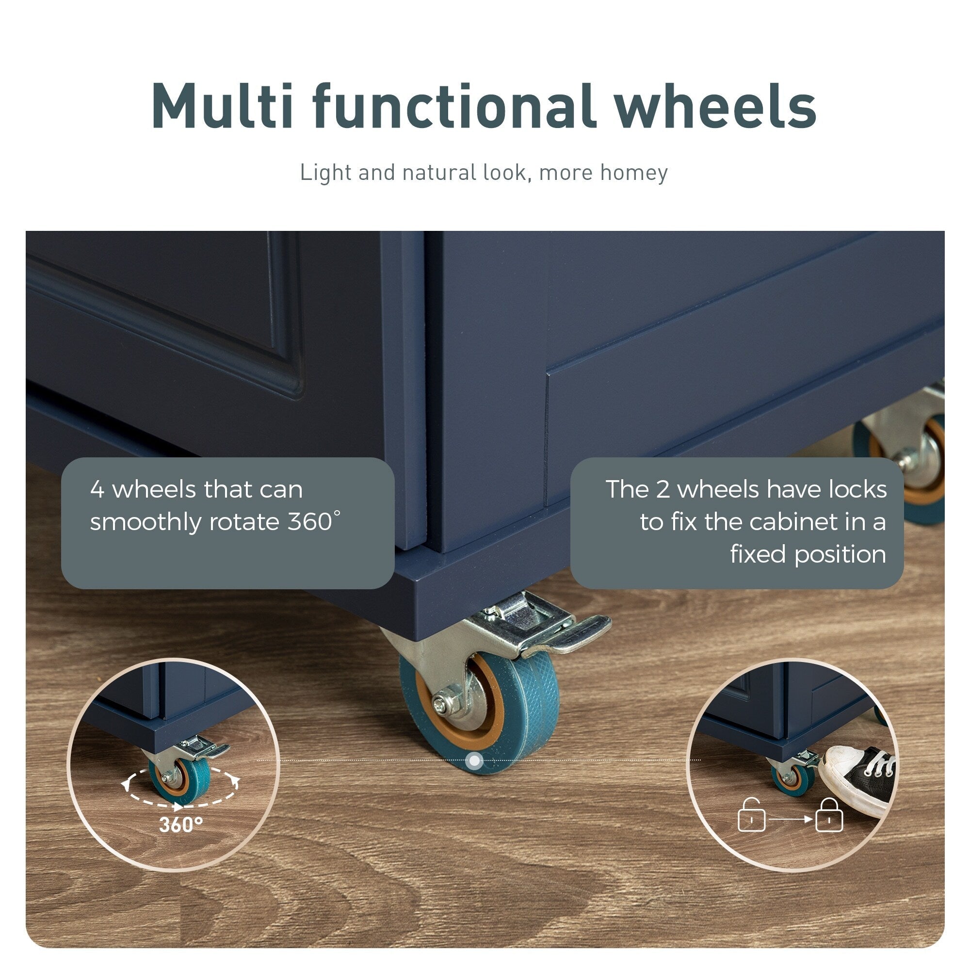 Sophia & William Kitchen Island Cart with Drop-Leaf and Rubber Wood Top, Rolling Kitchen Trolley Cart with Large Storage Cabinet