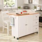 Sophia & William Kitchen Island Cart with Drop-Leaf and Rubber Wood Top, Rolling Kitchen Trolley Cart with Large Storage Cabinet