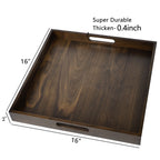 KINWELL Square Black Walnut Wood Serving Tray Ottoman Tray with Handles