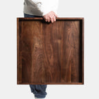 KINWELL Square Black Walnut Wood Serving Tray Ottoman Tray with Handles