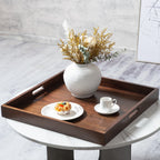 KINWELL Square Black Walnut Wood Serving Tray Ottoman Tray with Handles