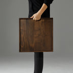 KINWELL Square Black Walnut Wood Serving Tray Ottoman Tray with Handles